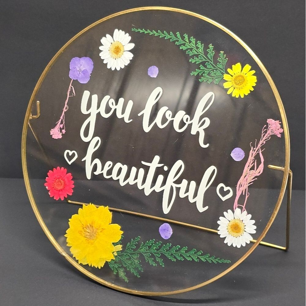 Pressed Dried Flowers Frame You Look Beautiful Glass And Metal Boho Decor